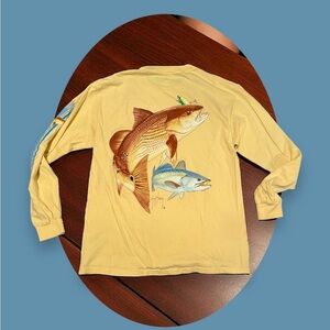 Guy Harvey Yellow Fish Print Long Sleeve Shirt